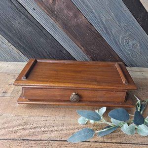 Vintage Wood Jewelry Box Red Velvet Lining